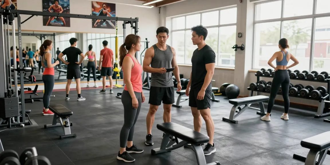 Astera Shop showcasing athletes engaging in fitness training, surrounded by equipment in a well-lit gym.