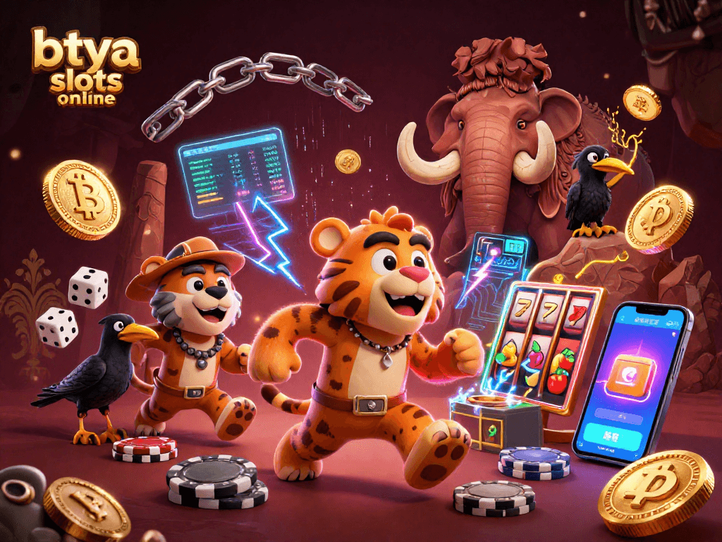 Experience exciting action at betya slots online with vibrant 3D illustration of prehistoric casino characters.