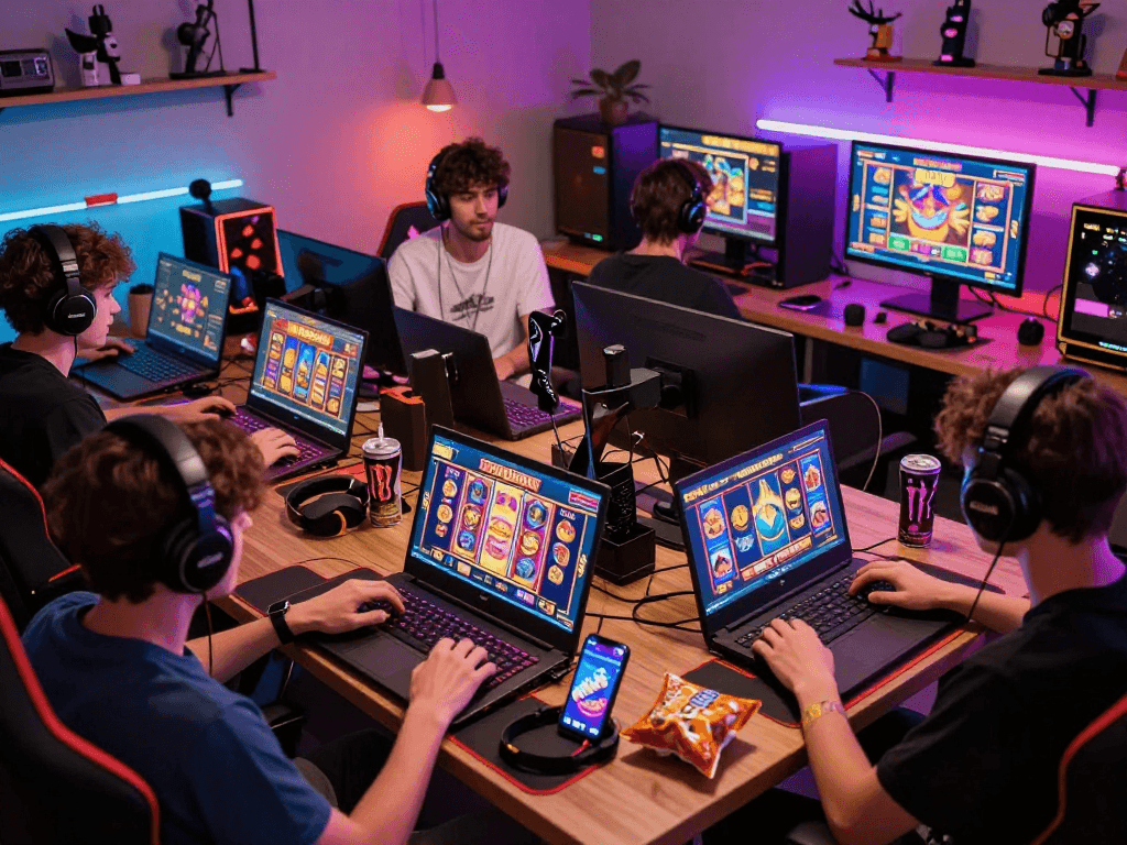 Exciting scene of diverse players enjoying slot gacor games online, showcasing the thrill of winning.