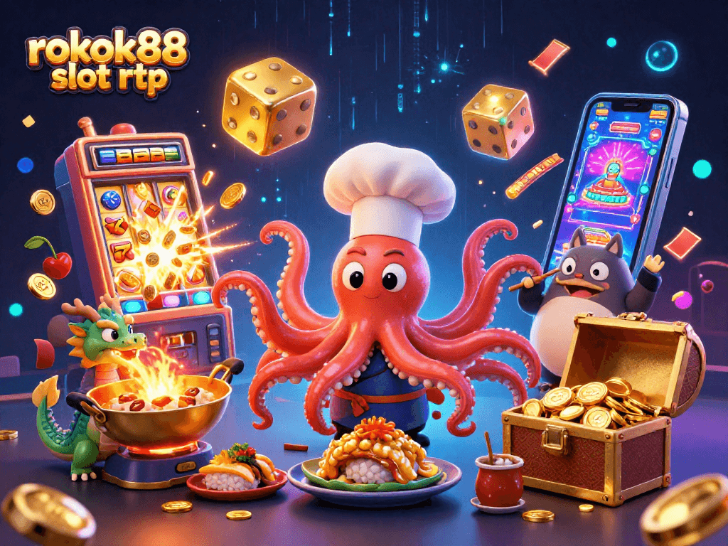 Experience thrilling moments with rokok88 slot rtp in a vibrant 3D casino scene filled with energy and excitement.