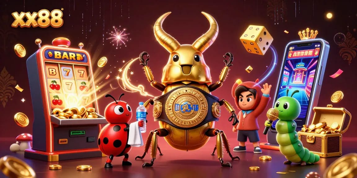 Experience the excitement of xx88 with a dynamic casino scene featuring vibrant characters and jackpot elements.