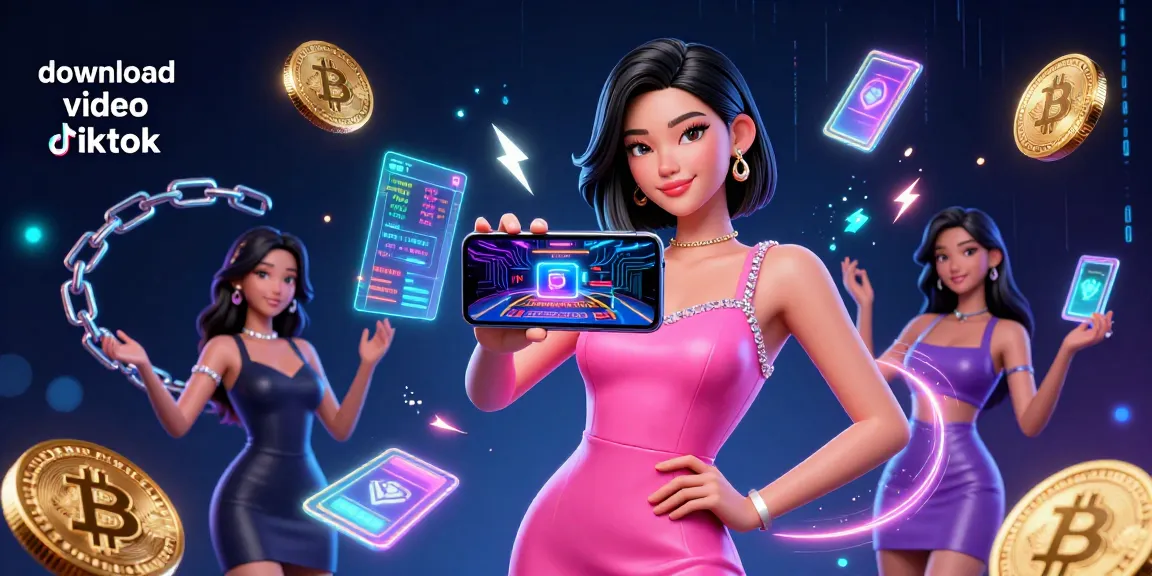 Download video tiktok effortlessly with this standout illustration showcasing a stylish Asian woman in a captivating digital casino scene.