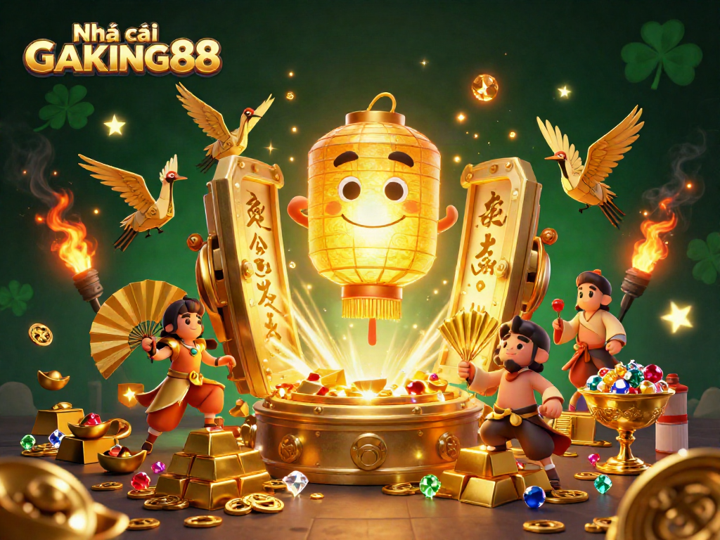 Engage with the vibrant spirit of Nhà cái GAKING88 amidst a dynamic casino scene filled with golden treasures.