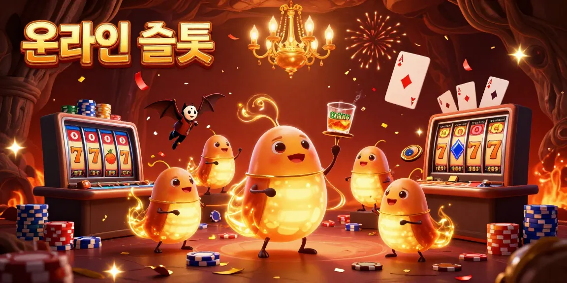 Experience the excitement of 온라인슬롯 with glowing characters and vivid casino elements in a vibrant scene.
