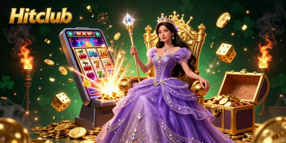 Experience the thrill of Hitclub with a dazzling slot machine explosion amidst luxurious casino elements.