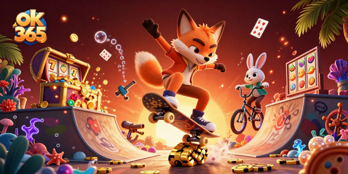 Experience exciting wins with ok 365, where a 3D fox performs tricks over poker chips in a vibrant casino scene.
