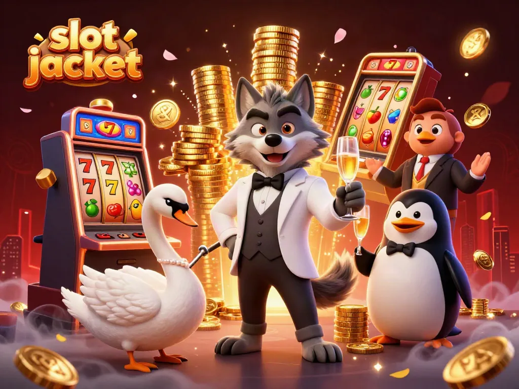 Experience the thrill of winning in a vibrant slot jackpot scene with engaging characters.
