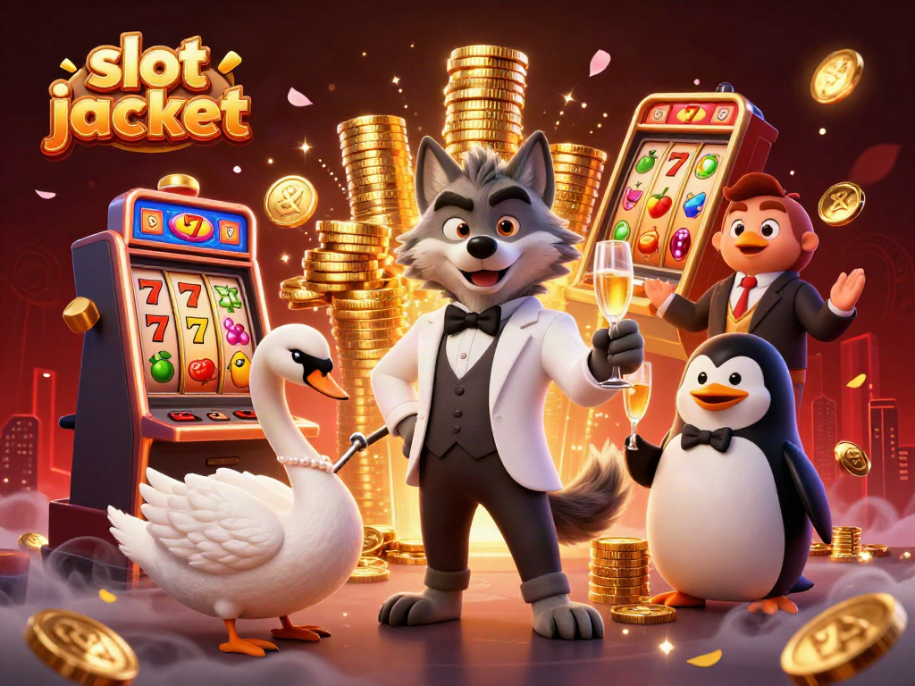 Experience the thrill of winning in a vibrant slot jackpot scene with engaging characters.