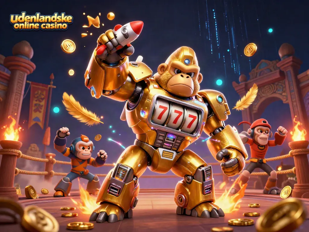 Experience excitement at udenlandske online casino with a dynamic, colorful 3D illustration showcasing games and thrilling moments.