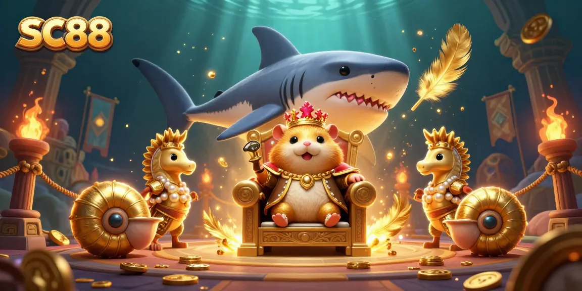 Experience the excitement of SC88 with a golden hamster king in a vibrant casino scene