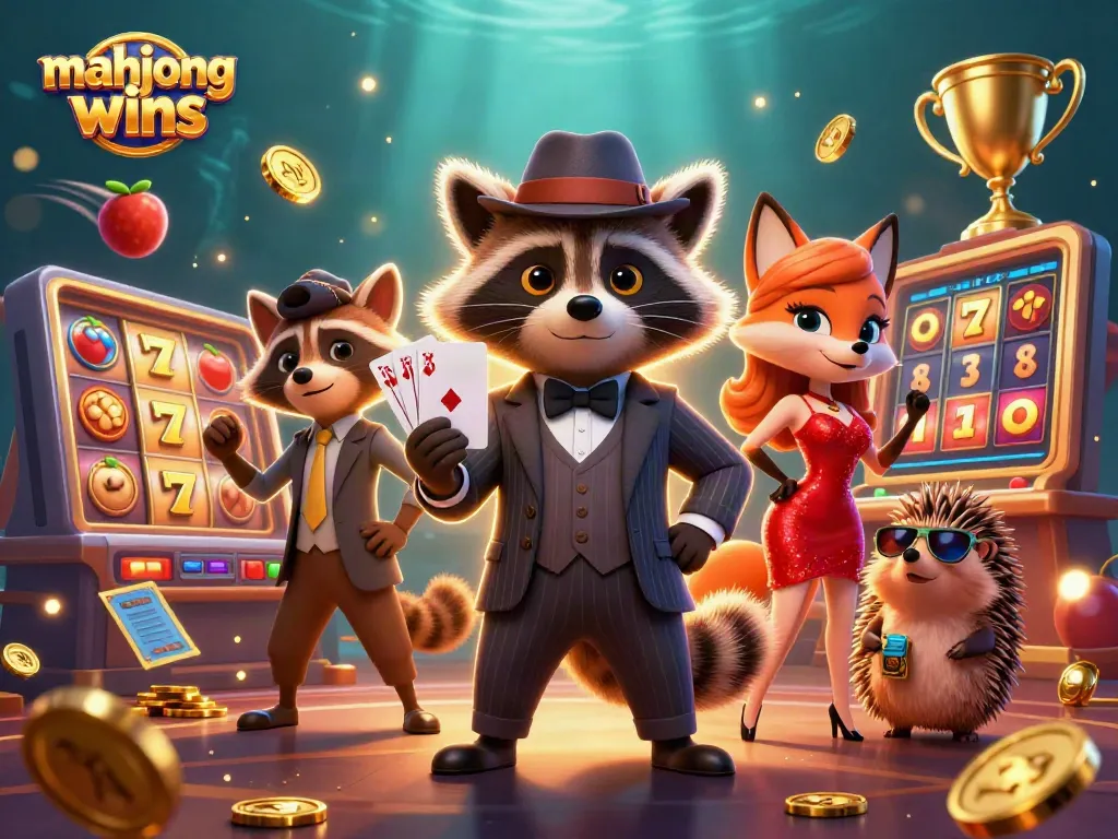 Engage in thrilling mahjong wins with dynamic 3D characters and exciting slot elements in a vibrant casino scene.