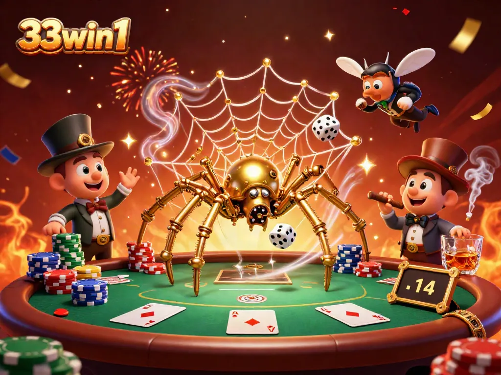 Experience 33win1 with a lively steampunk-themed casino scene showcasing dynamic poker gameplay.