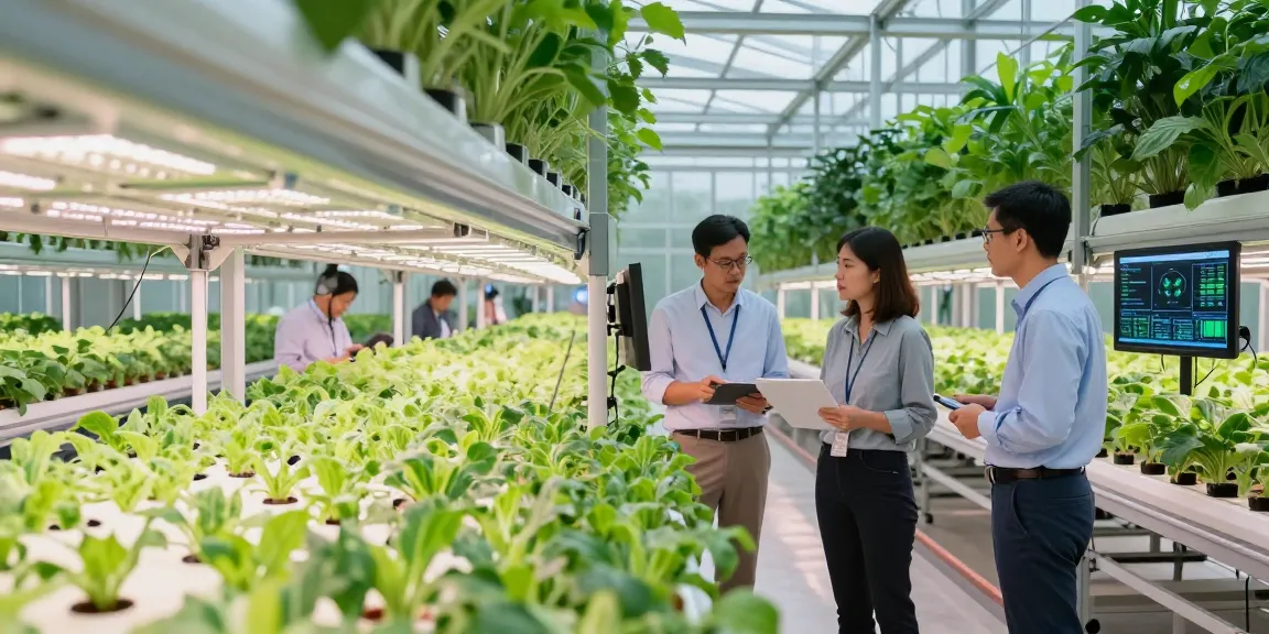 CIKA4D professionals monitoring a vertical farming system, showcasing modern agricultural innovation.