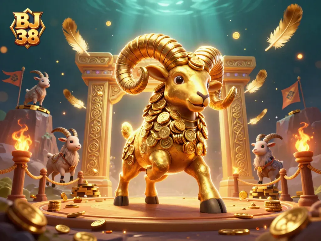 Win big at BJ 38 with exhilarating gambling experiences, featuring golden ram and vibrant casino scenes.