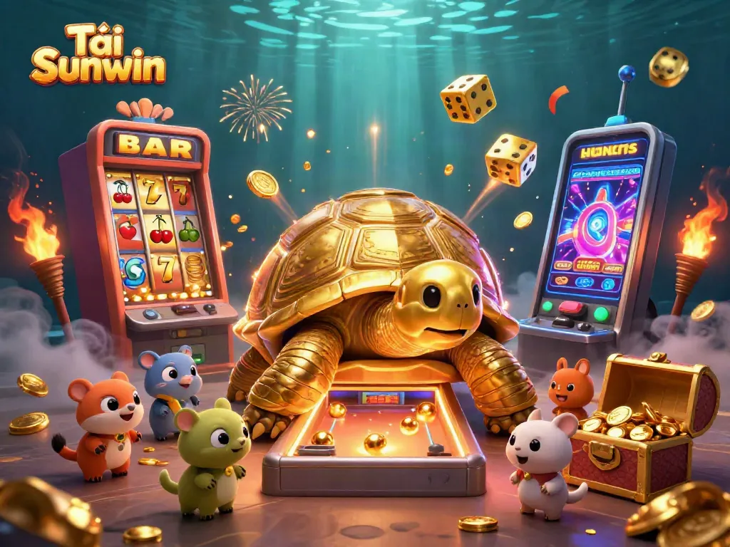 Experience excitement while playing Tải Sunwin and enjoy slot machine jackpots, cartoon characters, and vibrant casino elements.