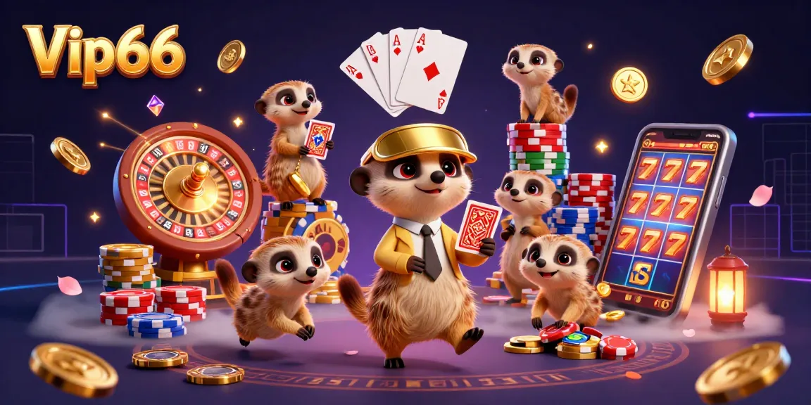 Experience excitement at Vip66 casino with a lively meerkat scene, showcasing gaming action and vibrant rewards.