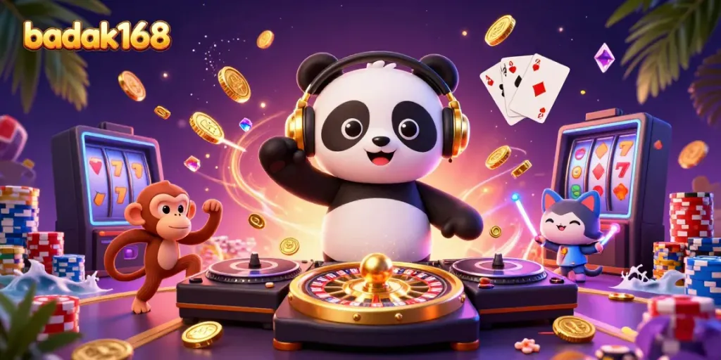 Badak168 mendatangakan keseruan permainan kasino dengan DJ panda dan teman-temanya yang berenergi.