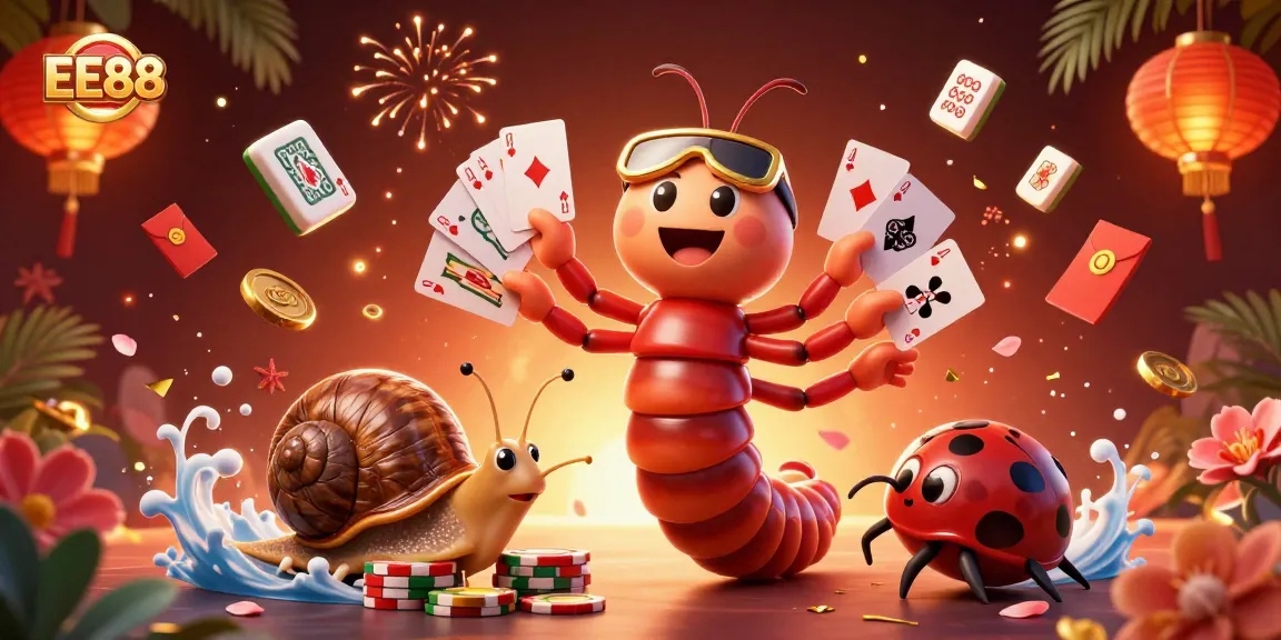 Experience the excitement of EE88 with a dynamic casino scene featuring colorful game elements.