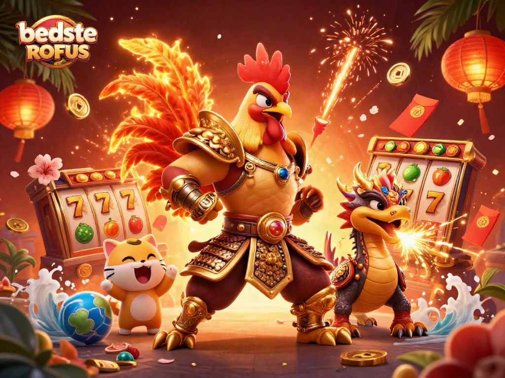 Experience the excitement of bedste casino uden ROFUS with fighting rooster and dragon warriors in action.