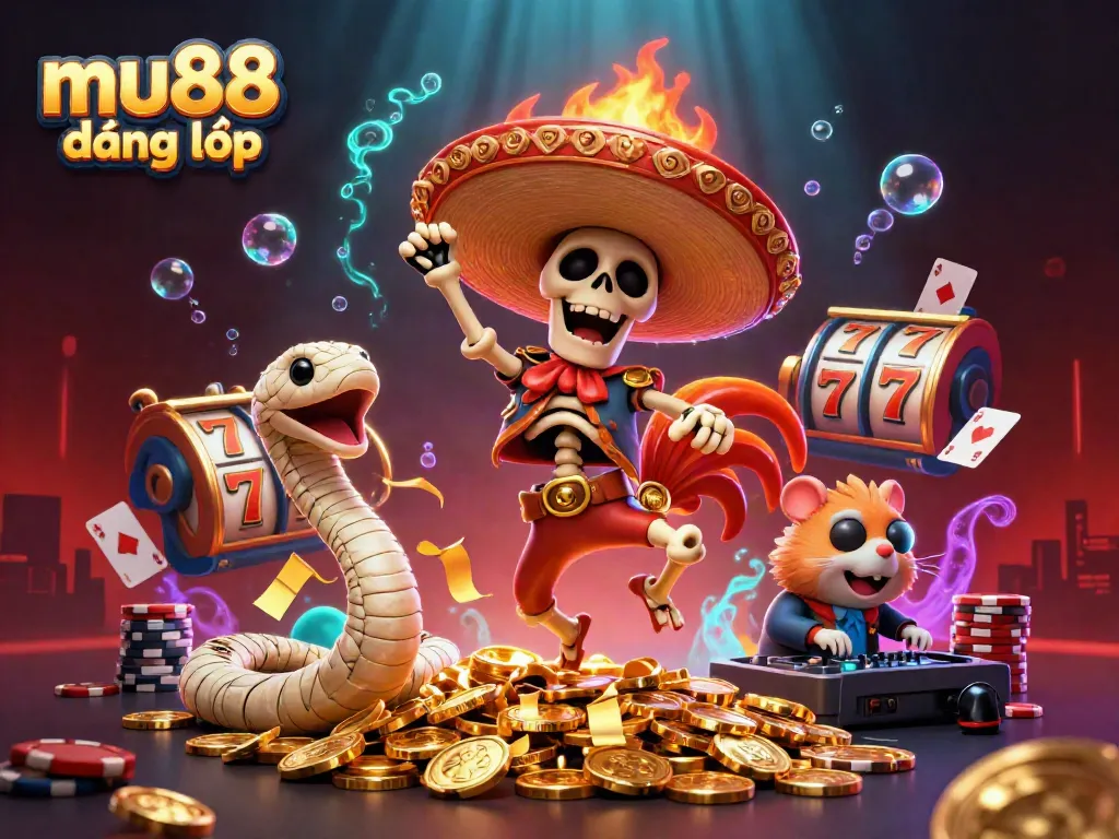 Join the excitement with mu88 đăng nhập in this vibrant casino-themed illustration featuring dynamic characters and rich elements.