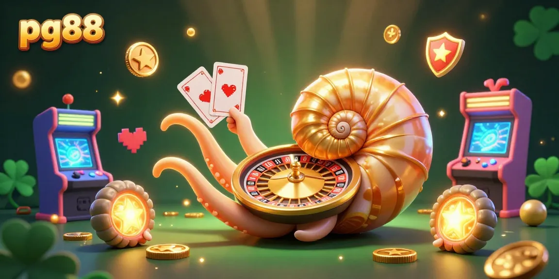 Experience thrilling games at pg88 casino featuring a vibrant 3D nautilus and dynamic arcade elements.