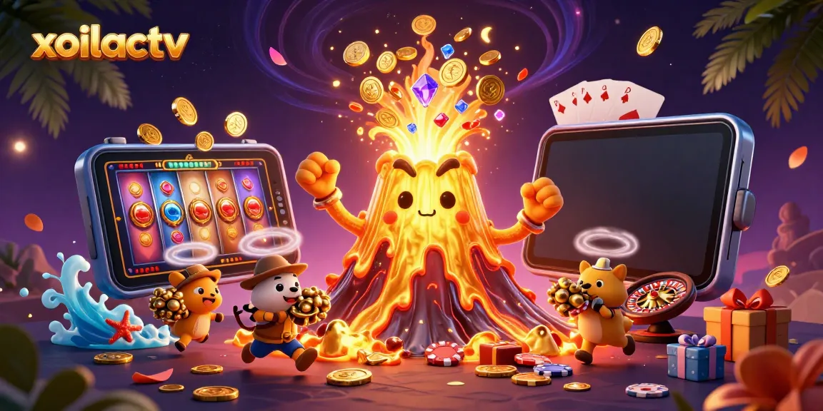 Win big at xoilactv with a thrilling gold volcano scene bursting coins and treasures!