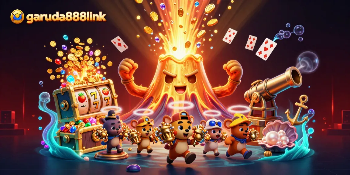 Engage with garuda888link through vibrant gameplay featuring a golden volcano and treasure-chasing explorers.