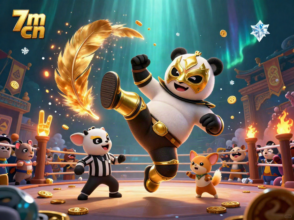 Experience thrilling moments with 7m cn as a panda wrestler kicks off in an electrifying arena under vibrant lights.