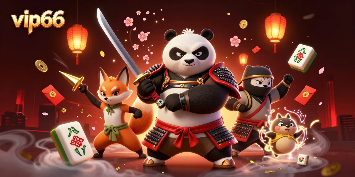 Engage with vip66 online casino as the fierce panda samurai and ninja fox celebrate wins with golden shuriken and lucky charms.