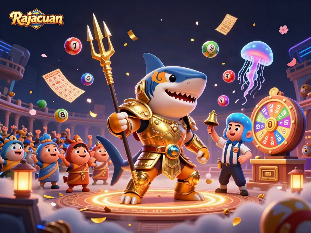 Join Rajacuan's thrilling adventure in a vibrant underwater colosseum with dynamic casino elements.