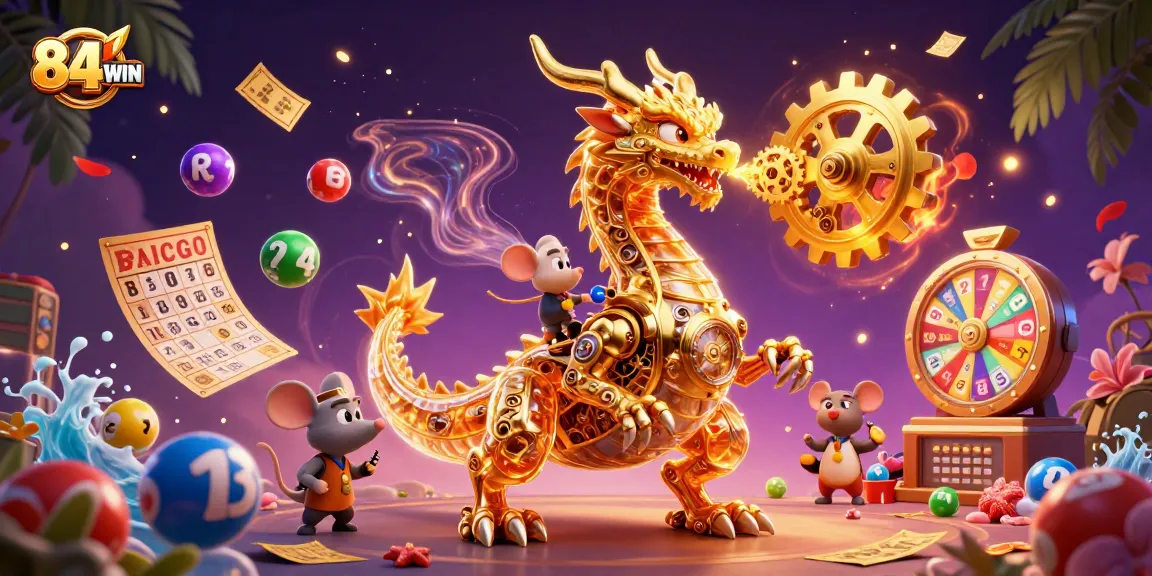 Experience the thrilling action at 84WIN with our dynamic 3D casino illustration full of games and excitement.