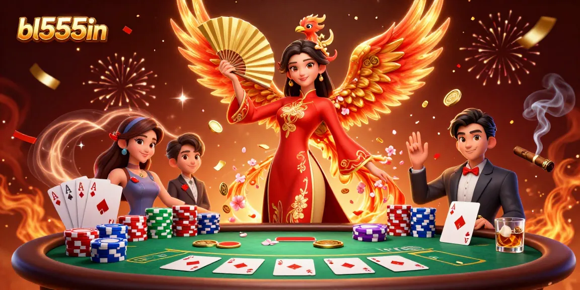 Engage in thrilling poker action at bl555in with a stunning woman in ao dai and vibrant casino elements.
