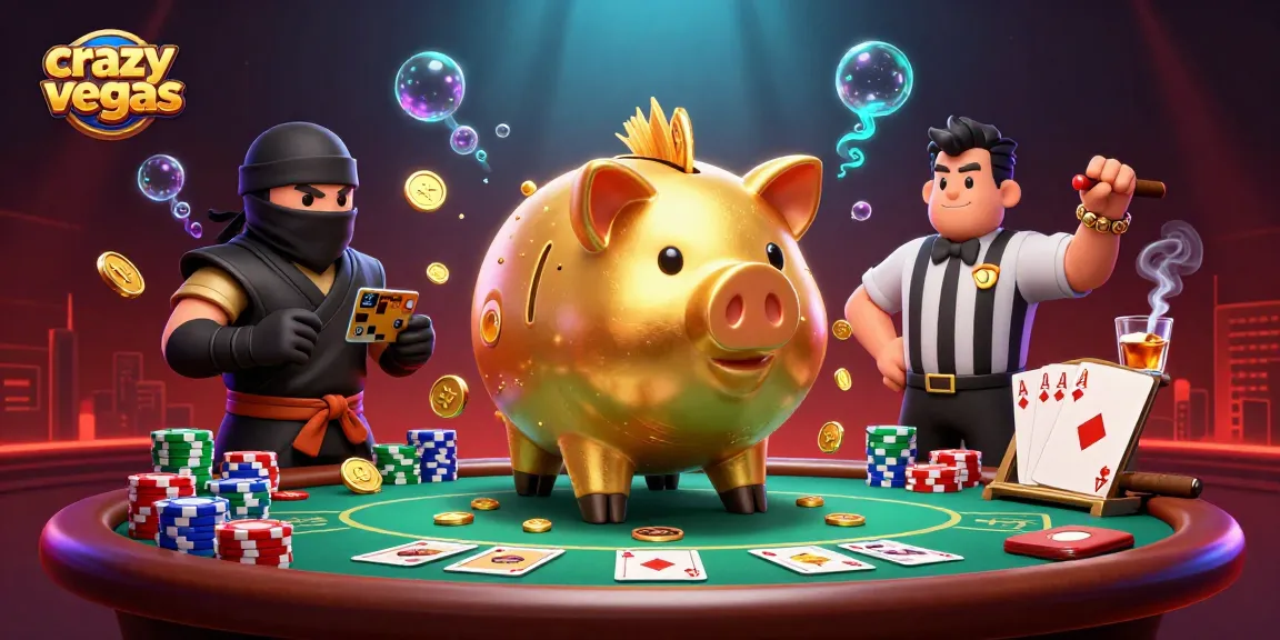 Win big at crazyvegas with this dynamic casino scene featuring a piggy bank sumo wrestler.