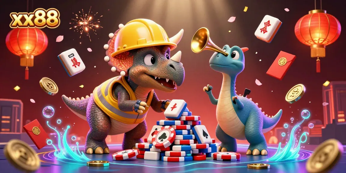 Celebrate winnings at xx88 with vibrant casino characters and engaging game elements in this exciting illustration.