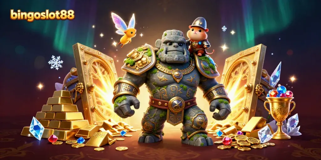 Rasakan keseruan bingoslot88 dengan golem kuno dan permata berkilauan di dunia kasino digital.