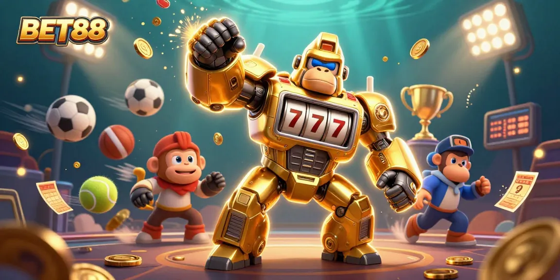 Experience thrilling wins with exciting BET88 gaming elements and dynamic action in a vibrant casino scene.