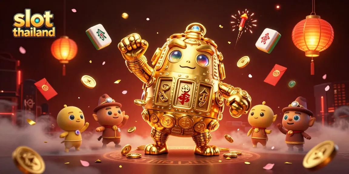 Menangkan permainan slot thailand dengan golem emas yang dikelilingi oleh elemen kasino yang menarik.