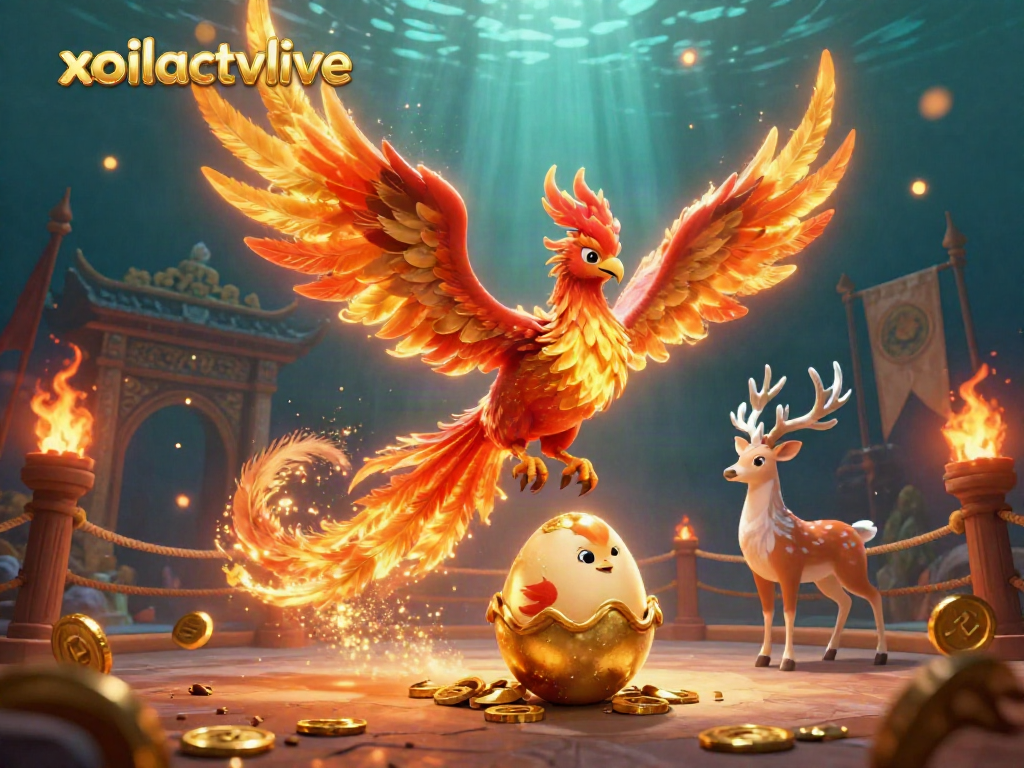 Experience high-stakes excitement with xoilactvlive's vibrant gambling-themed scene featuring a fire phoenix and captivating elements.