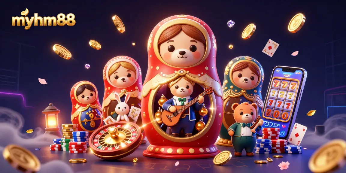 Betting excitement at myhm88 with a rich 3D casino scene featuring vibrant characters and elements.