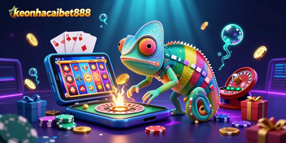 Engage in vibrant casino experiences with keonhacaibet888's animated chameleon and lively games!