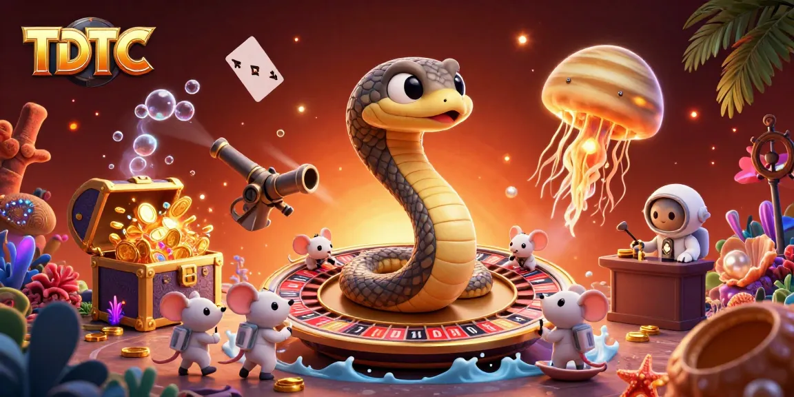 Bet on TDTC with the Saturn ring snake in this vibrant cosmic casino scene.