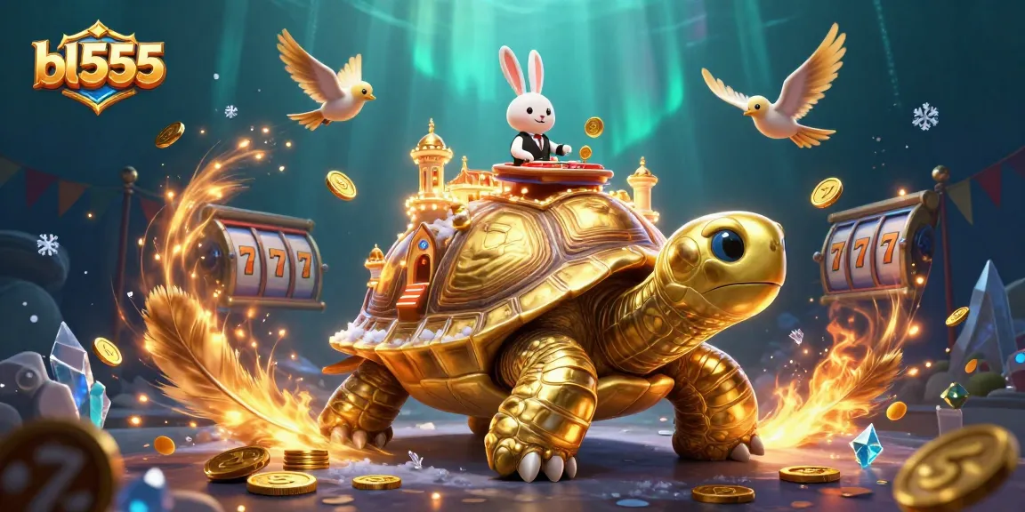 Experience thrilling jackpots at bl555 with a vibrant illustration of a golden tortoise casino.