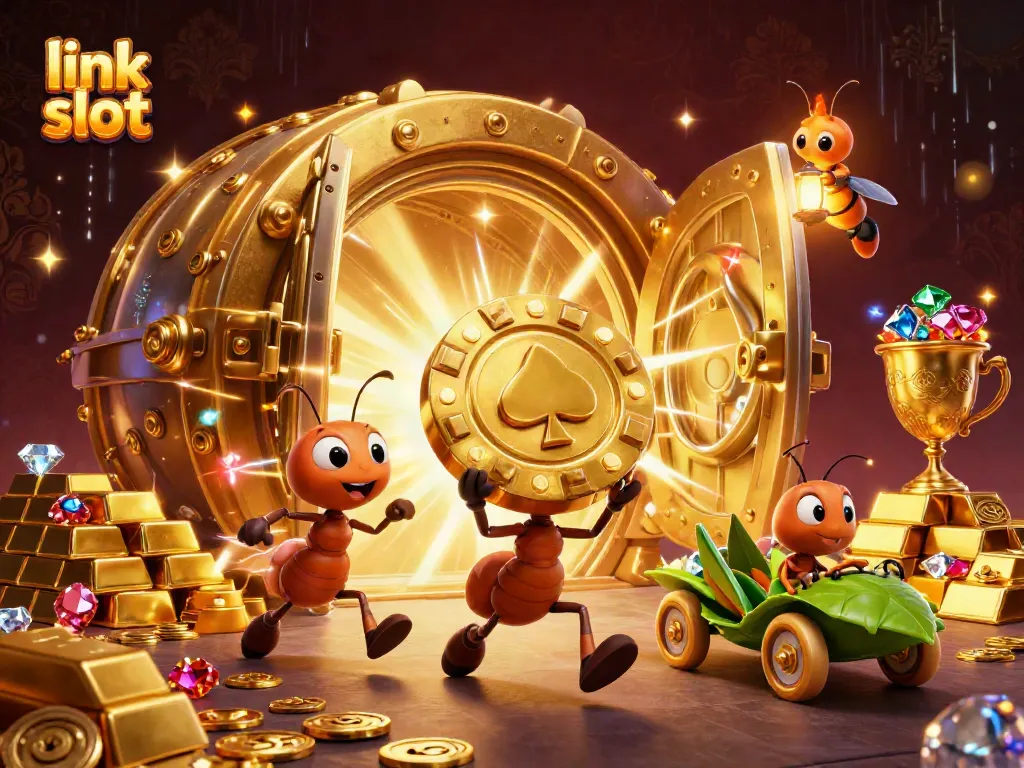 Experience thrilling wins with link slot in this vibrant cartoon scene featuring animated heist.