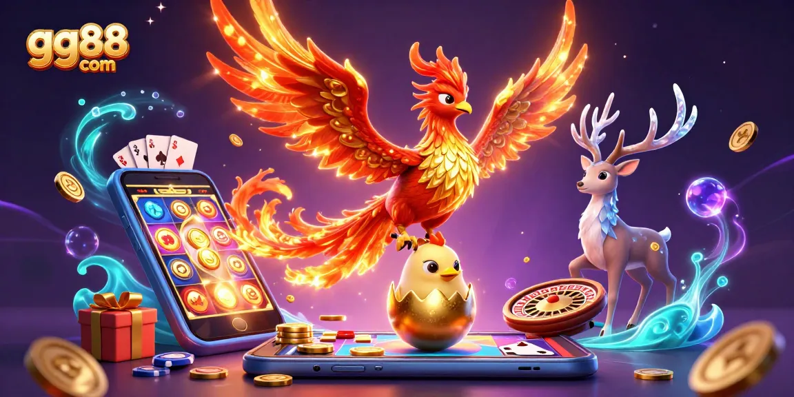 Engage in thrilling gaming at gg88 com with a vibrant 3D casino scene featuring phoenix and gaming elements.