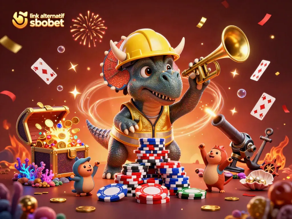 Engage with link alternatif sbobet through a vibrant casino-themed 3D illustration celebration.