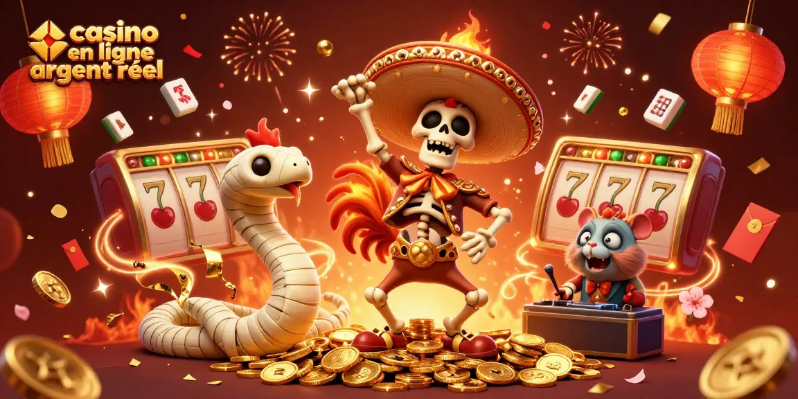 Jouez à des jeux sur un casino en ligne argent réel, avec un rooster mariachi et des éléments festifs.