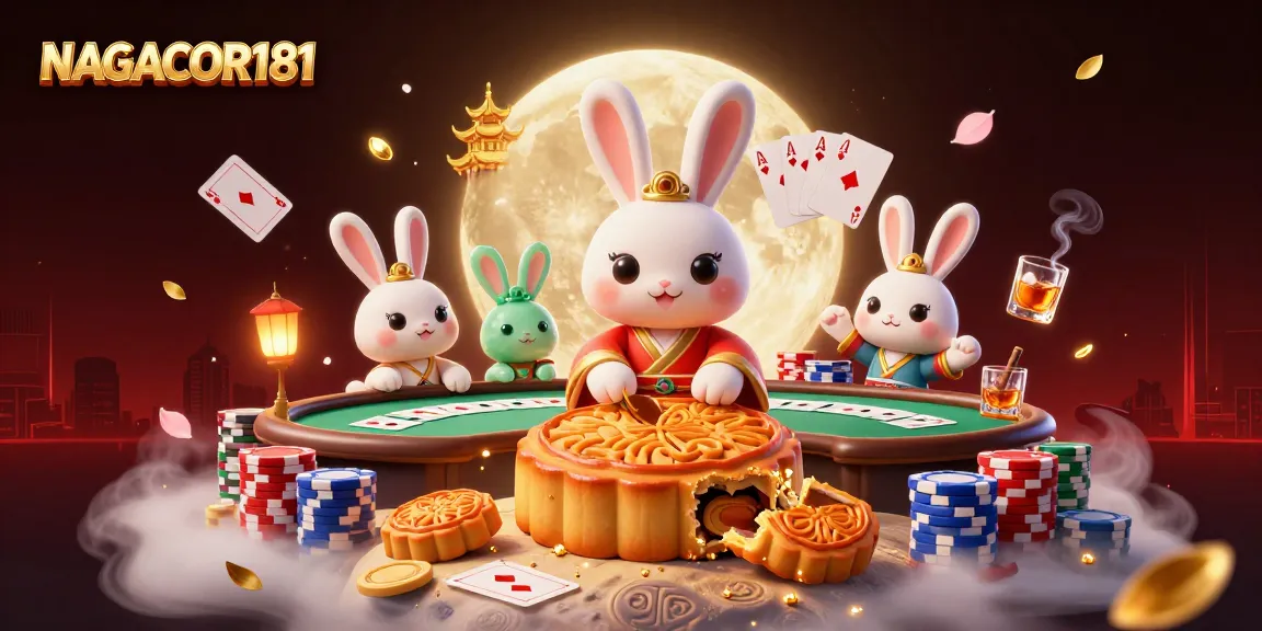 NAGACOR181 brings excitement to the moon with a rabbit creating golden mooncakes revealing poker chips.
