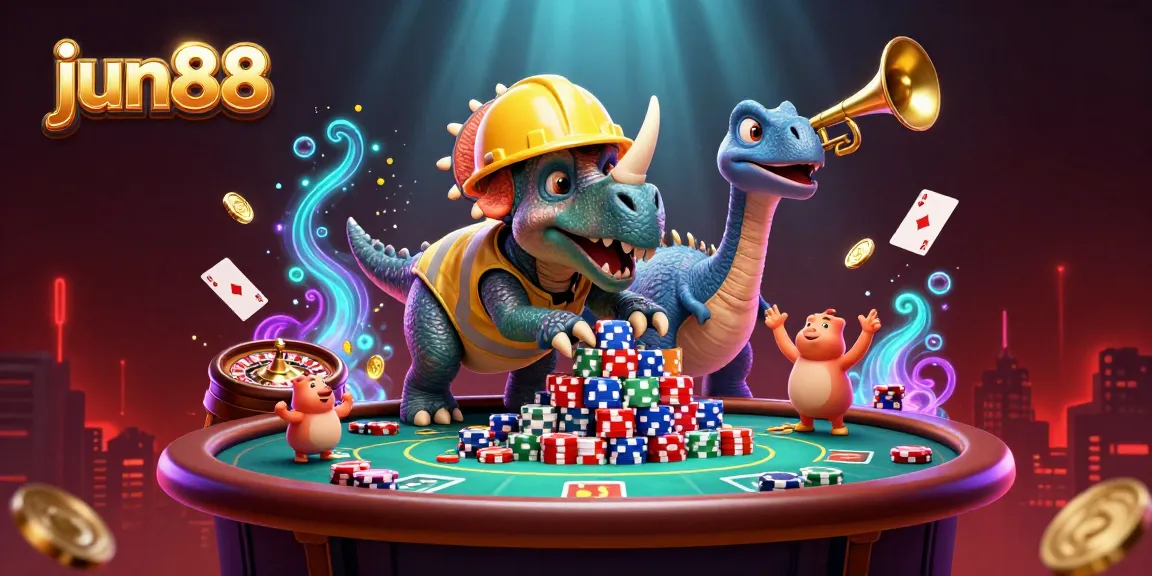 Celebrate big wins at jun88 with a lively casino scene featuring poker chips and confetti!