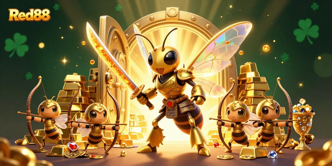 Experience thrilling adventures at Red88 with this ultra-detailed illustration showcasing golden treasure and dynamic characters.