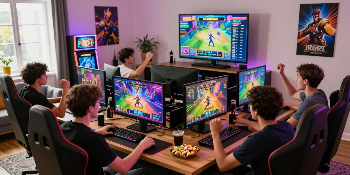 Playbook88 gaming session with players enjoying high-energy slot games surrounded by vibrant graphics and snacks.